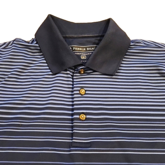 PEBBLE Beach Blue Stripes Golf Polo Shirt - Picture 3 of 6